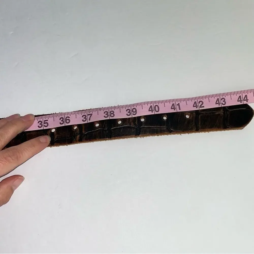 Brown Italian Leather Belt Mock Croc Embossed Statement Silver Buckle Mens Large
